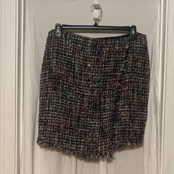 CeCe Multicolor Tweed with Metallic Thread Faux Wrap Skirt size 14 EUC - Picture 1 of 7